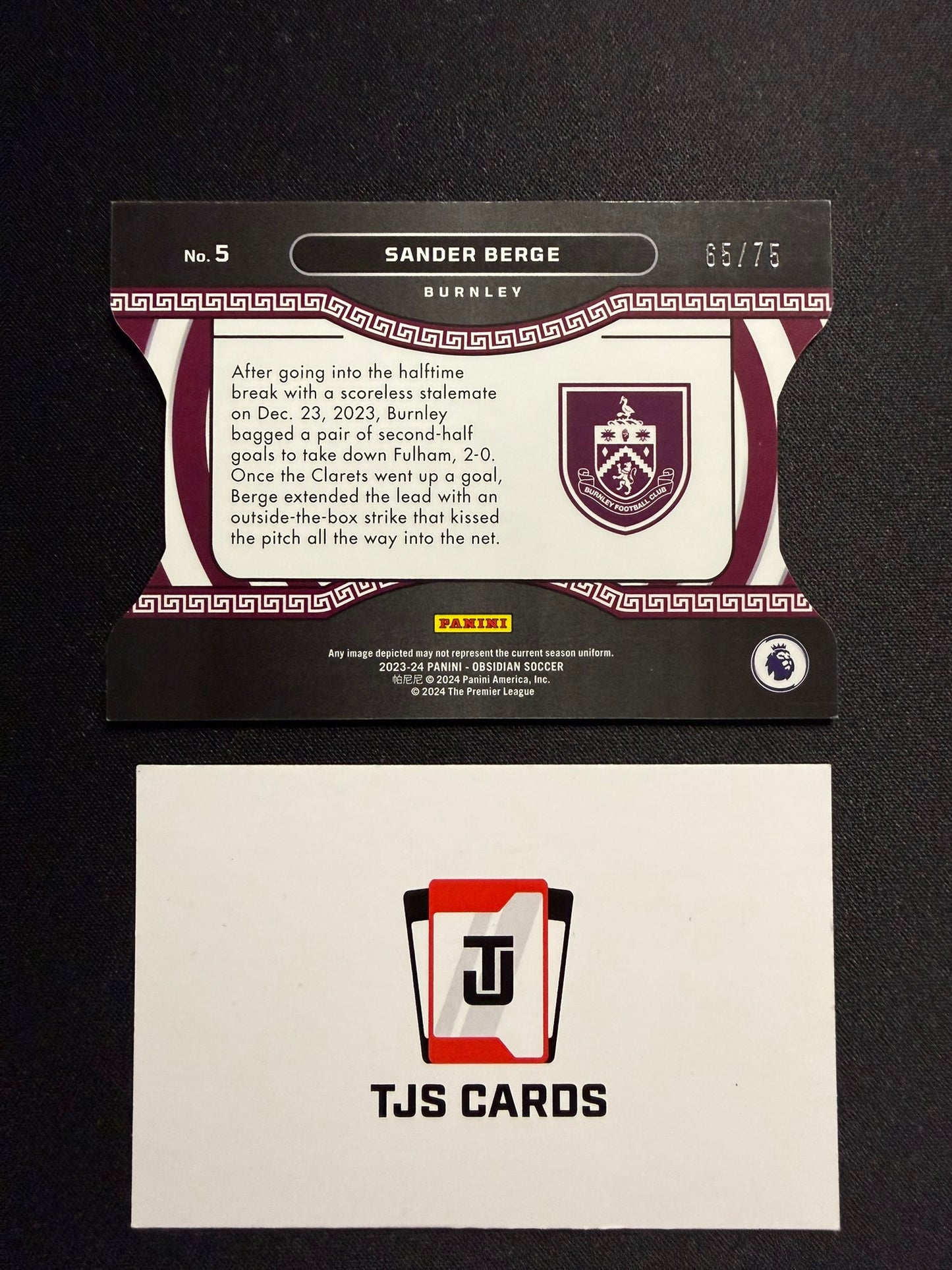 Sander Berge - Tunnel Vision /75 - Panini Obsidian 2023/24