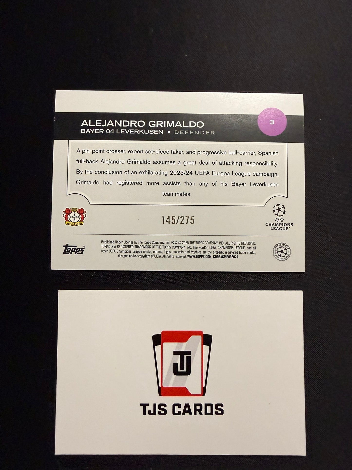 Alejandro Grimaldo - Navy Blue /275 - TOPPS UCC 2024/25