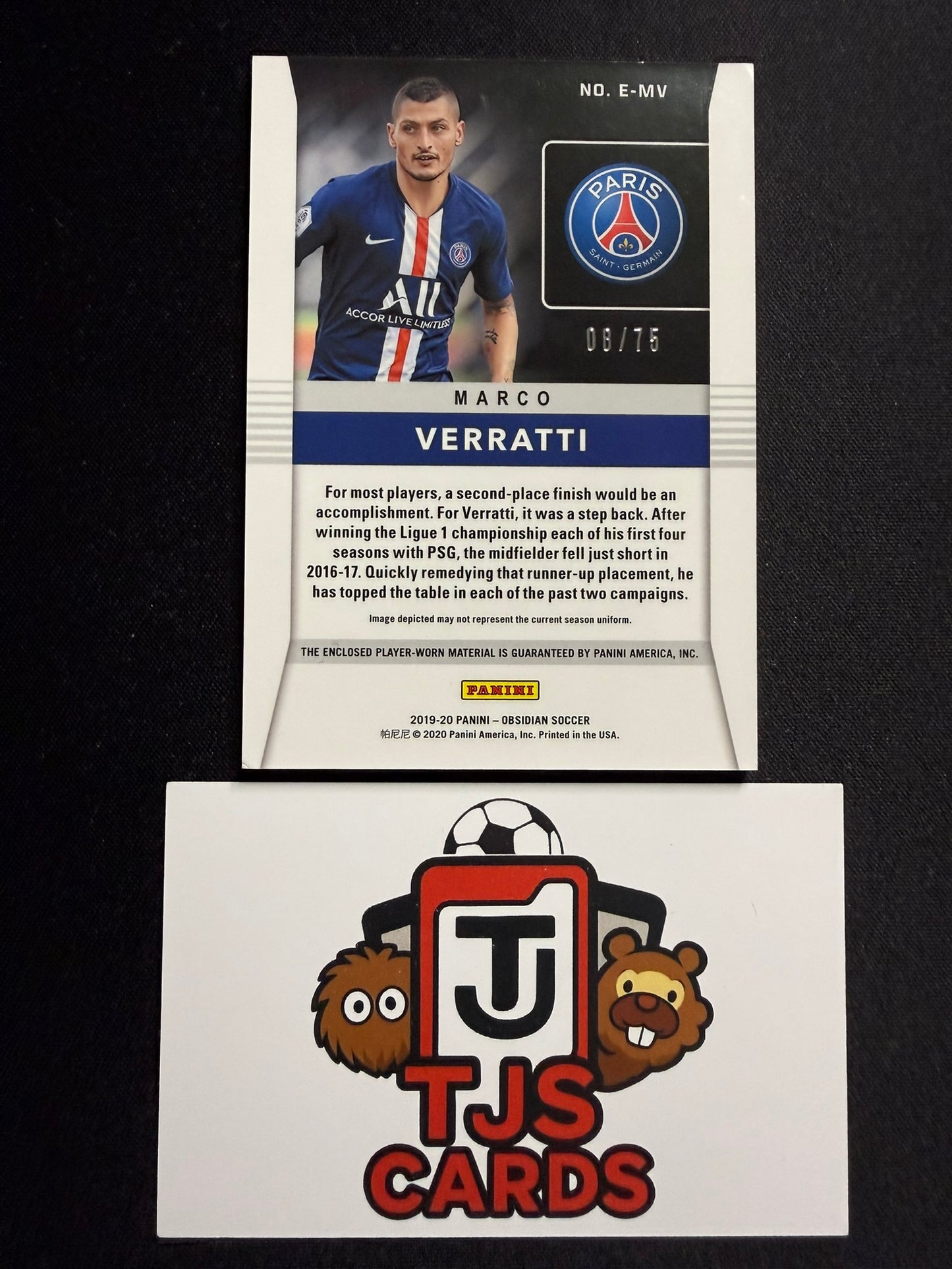 Marco Verratti - Eruption Player-Worn Patch /75 - Panini Obsidian 2019/20