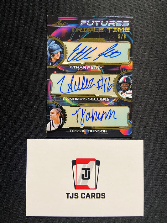 Ethan Petry / Lanorris Sellers / Tessa Johnson - Triple Auto /9 - Leaf Futures 2024