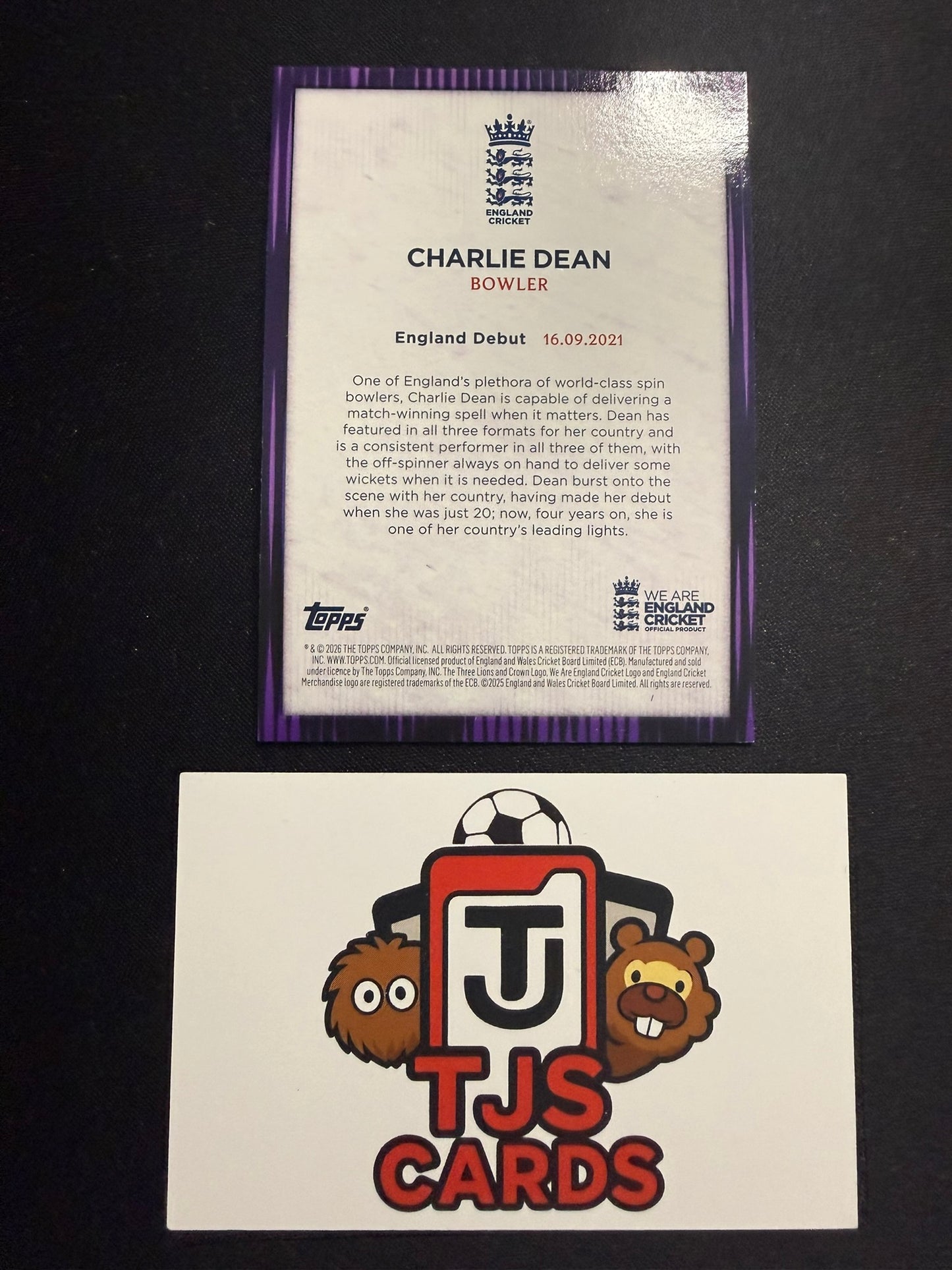 Charlie Dean - Purple /50 - TOPPS England Cricket Team Set 2025