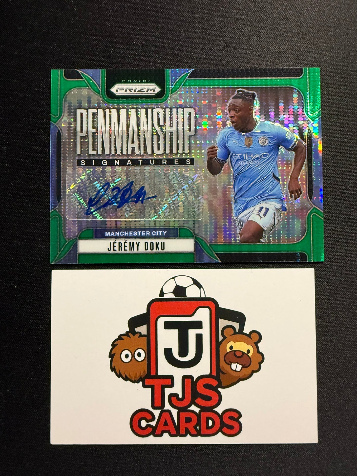 Jeremy Doku - Green Pulsar Auto - Panini Prizm Premier League 2024/25