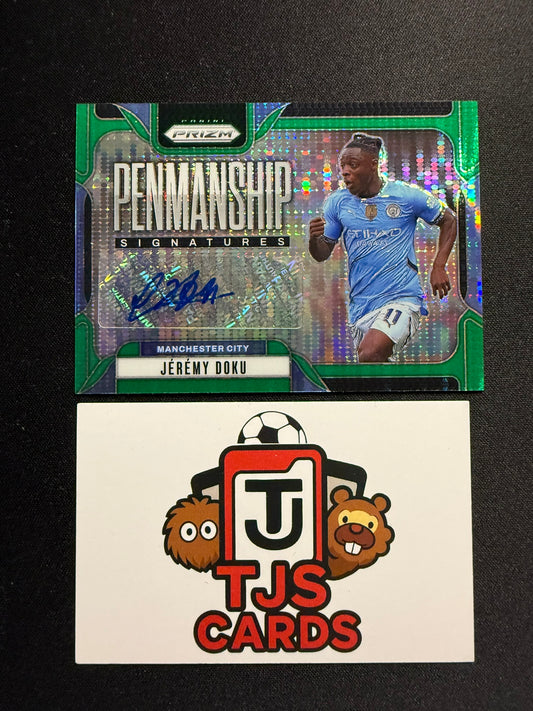 Jeremy Doku - Green Pulsar Auto - Panini Prizm Premier League 2024/25