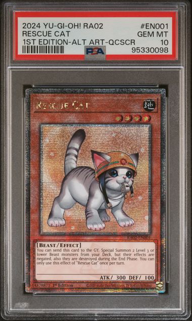 Rescue Cat (Alt Art) - PSA 10 RA02-EN001 - Quarter Century Secret Rare 1st Edition Rarity Collection 2 - YuGiOh