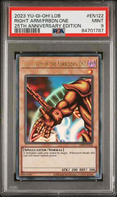 Right Arm Of The Forbidden One - PSA 9 LOB-EN122 - Ultra Rare Legend Of Blue-Eyes White Dragon 25th - YuGiOh