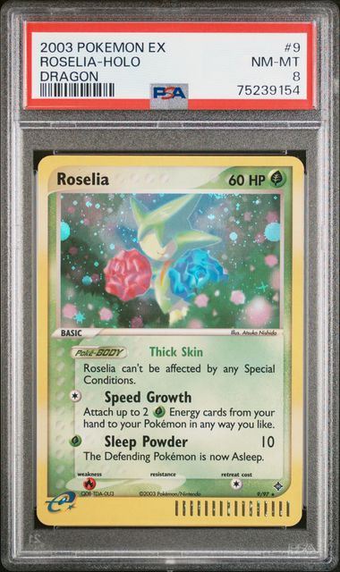 Roselia - PSA 8 - Holo Rare - EX Dragon 9/97 - Pokemon