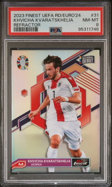 Khvicha Kvaratskhelia - Refractor National Debut - PSA 8 - TOPPS Finest Road To Euro 2024