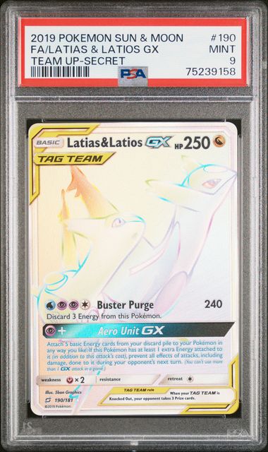 Latias & Latios GX - PSA 9 - Rainbow Secret Rare - Team Up 190/181 - Pokemon